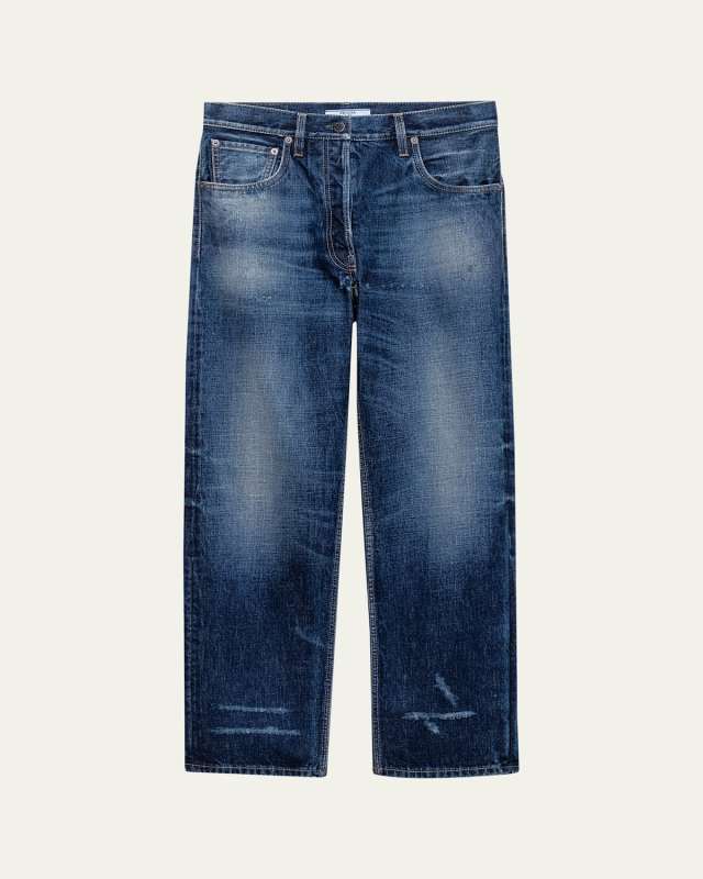 Distressed Straight-Leg Jeans